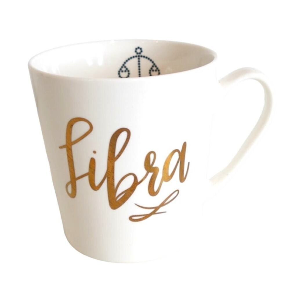 LIBRA in gold on COFFEE CUP / MUG with scales
